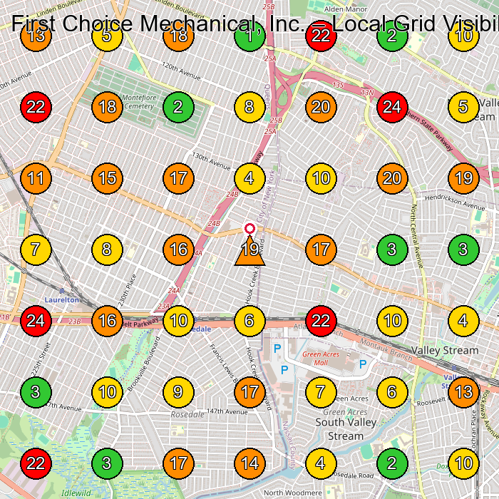 First Choice Mechanical, Inc. Heating Contractor GeoGrid ranking map for Rosedale NY